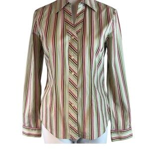 Gap Preppy Stretch V Neck Striped Button Down Oxford